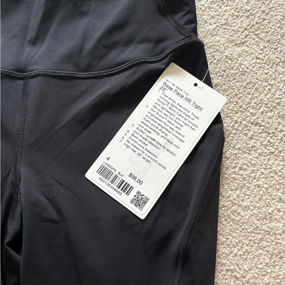 Lululemon Base Pace HR leggings NWT black size 4 - Picture 2 of 3